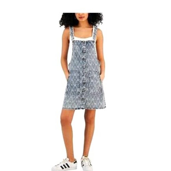 Tinseltown Dresses & Skirts - Tinseltown Blue Stonewash Denim White Butterfly Romper Jumper Overall Dress SZ M